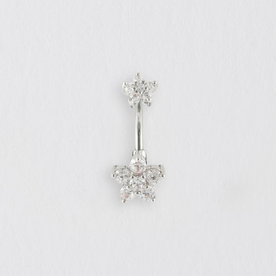 Surgical Steel Crystal Flower Belly Bar Jewelry Crumble and Core   