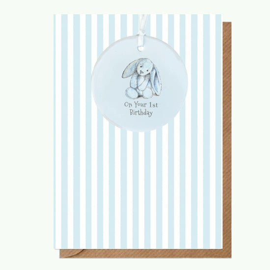 A6 Greeting Card with Ceramic Keepsake - Baby 1st Birthday Boy Bunny Greeting & Note Cards Crumble and Core   