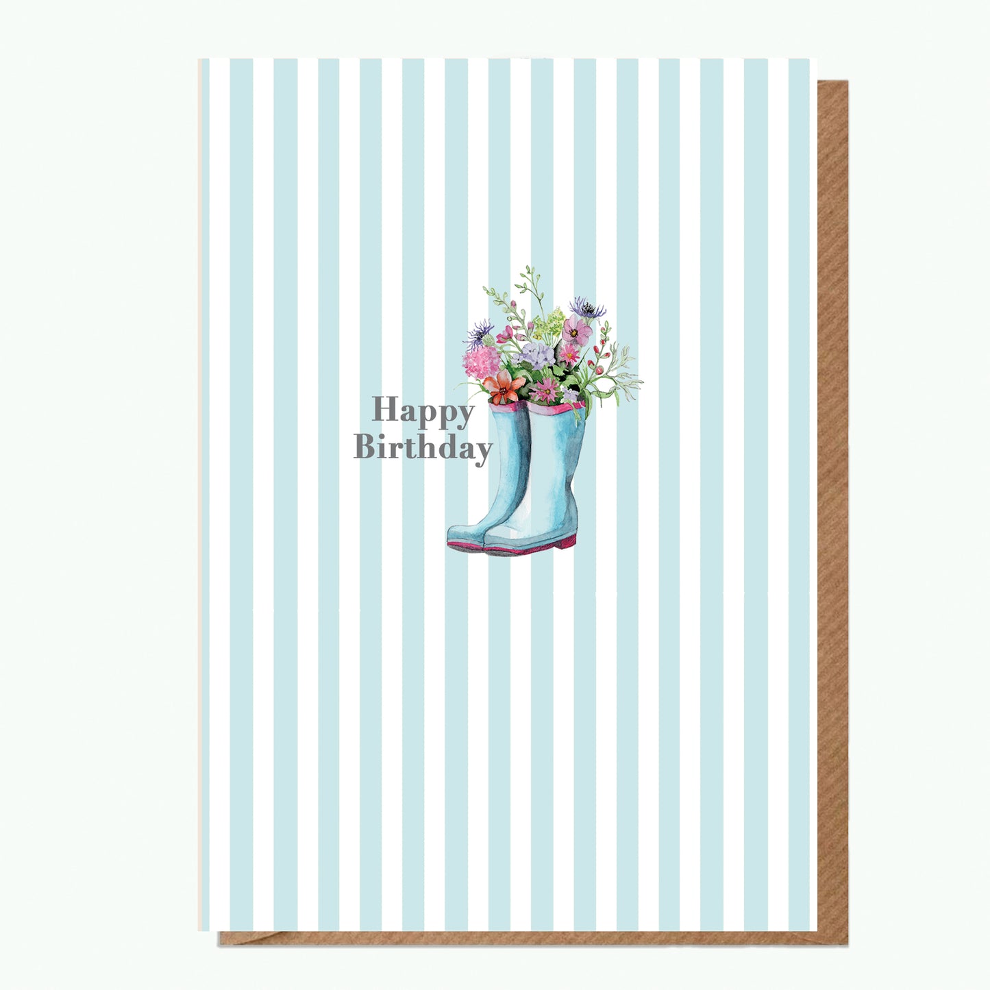 A6 Greeting Card with Ceramic Keepsake - Flowers & Wellies Happy Birthday