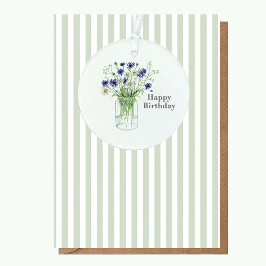 A6 Greeting Card with Ceramic Keepsake - Cornflowers Happy Birthday Greeting & Note Cards Crumble and Core   