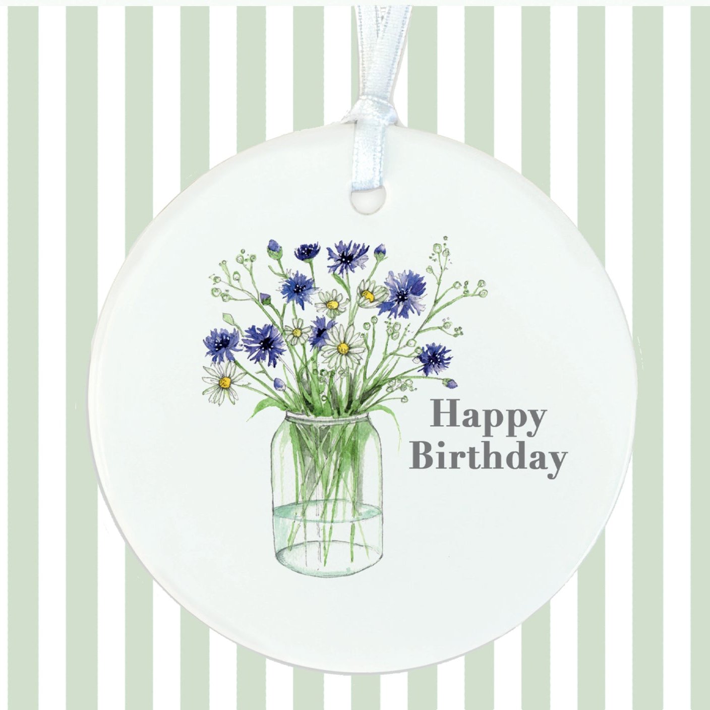 Hanging Ceramic Decoration - Cornflowers Happy Birthday