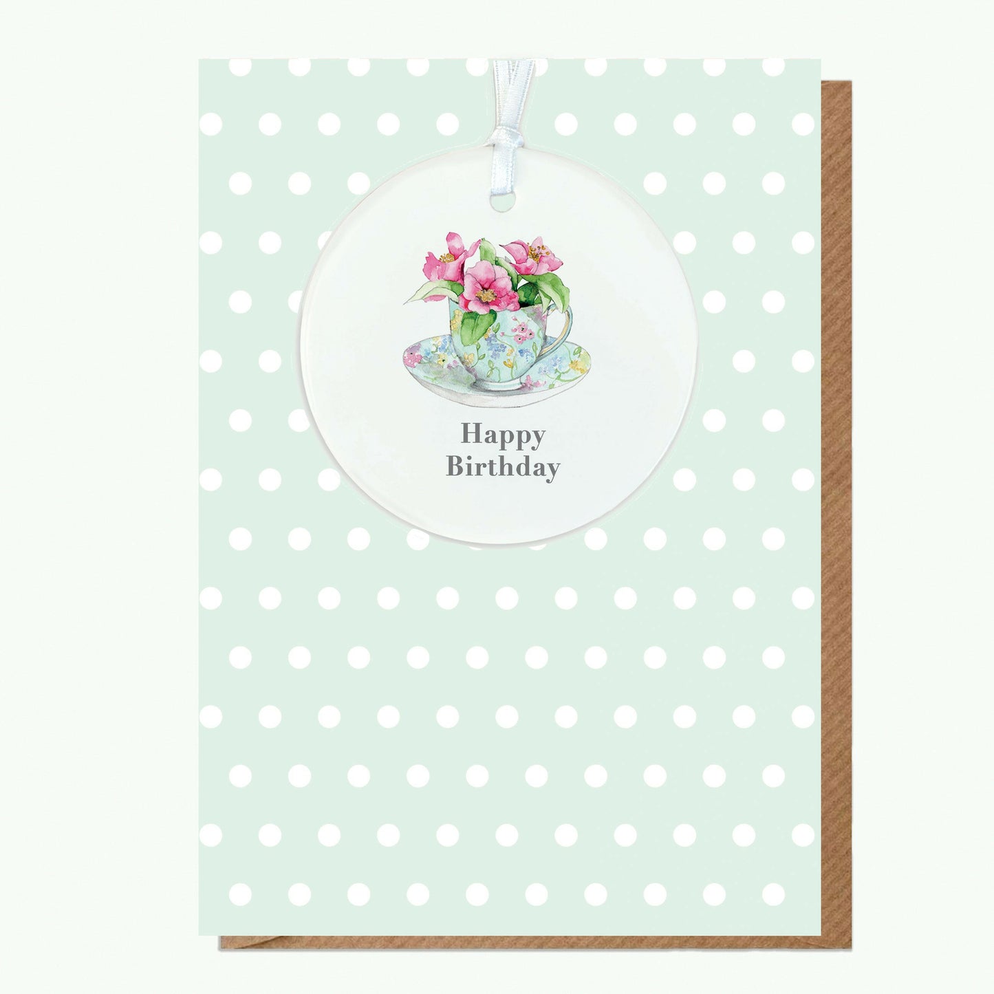 A6 Greeting Card with Ceramic Keepsake - Flowers & Tea Cup Happy Birthday Greeting & Note Cards Crumble and Core   