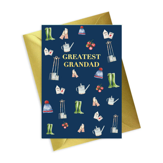 Navy A6 Foiled Greeting Card Gardening Greatest Grandad Greeting & Note Cards Crumble and Core   