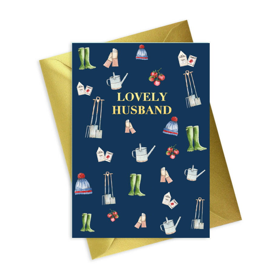 Navy A6 Foiled Greeting Card Gardening Lovely Husband Greeting & Note Cards Crumble and Core   