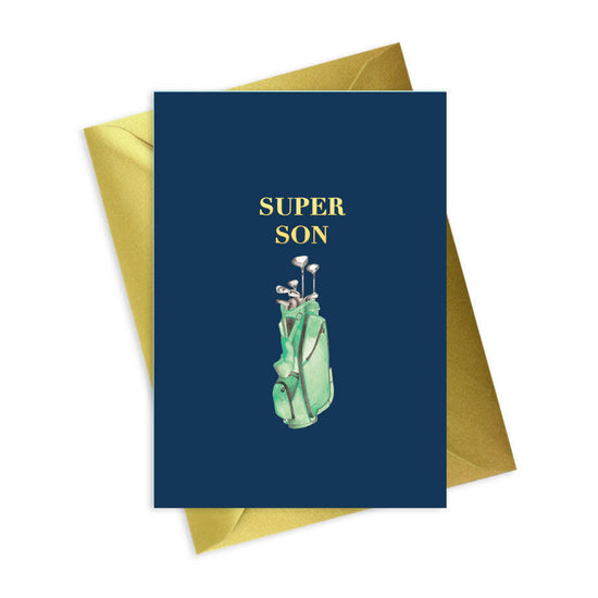 Navy A6 Foiled Greeting Card Golf Super Son Greeting & Note Cards Crumble and Core   