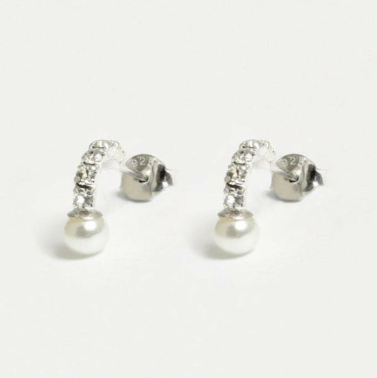 Cubic Zirconia and Pearl Half Hoop Silver Ear Stud Earrings Crumble and Core   