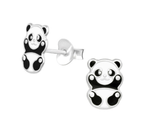Cute Panda and Heart Silver Ear Stud Earrings Crumble and Core   