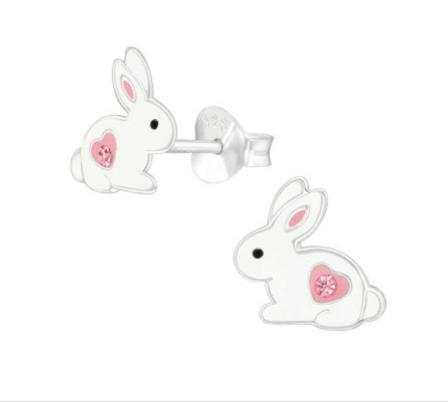 Cute Bunny Silver Ear Stud Earrings Crumble and Core   