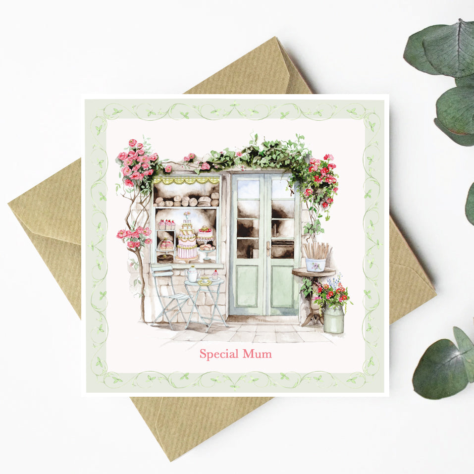 Special Mum Floral Cafe Design Greeting Card - Perfect for Mother's Day or Any Mom Occasion