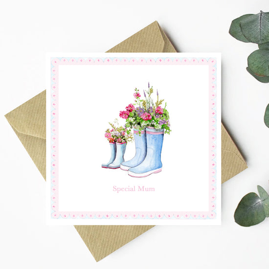 Special Mum Wellies with Flowers Greeting Card - A Design for Any Maternal Occasion or Mothers Day