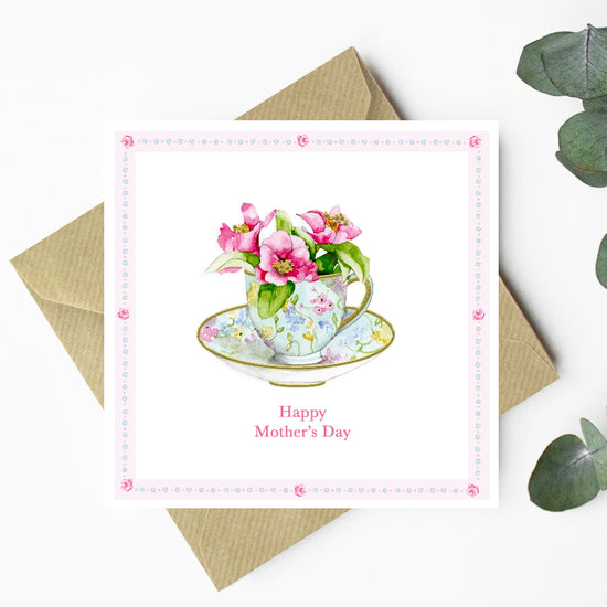 Floral Tea Cup Mothers Day Greeting Card - Perfect Card for Mum