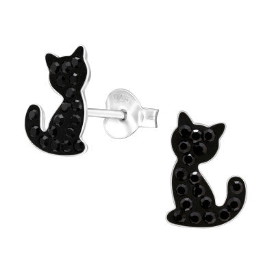 Crystal Silver Cat Studs