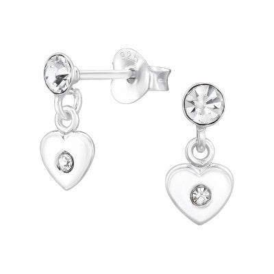 Dangling Heart Crystal Silver Earring Studs