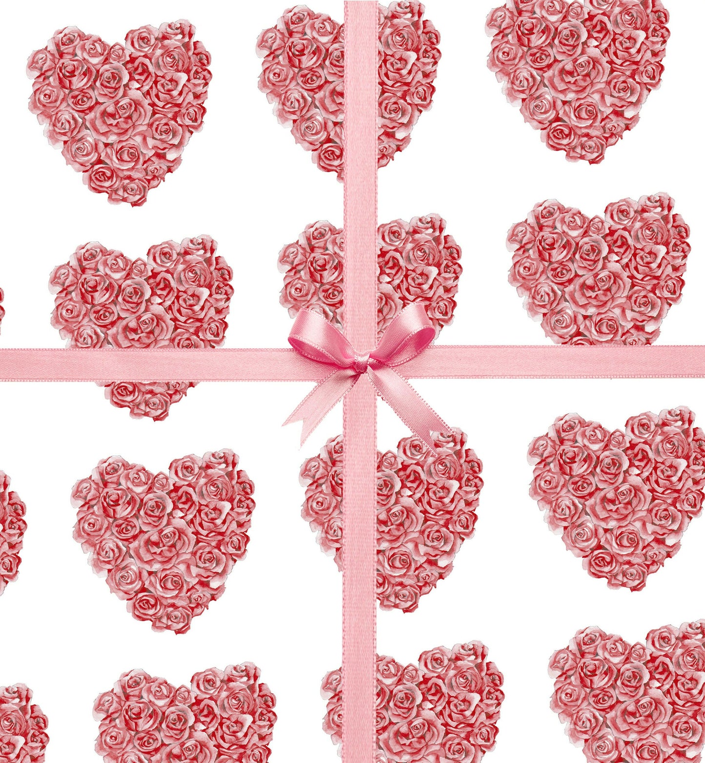 Paquete de papel de regalo y etiquetas para envolver regalos con forma de corazón de rosa