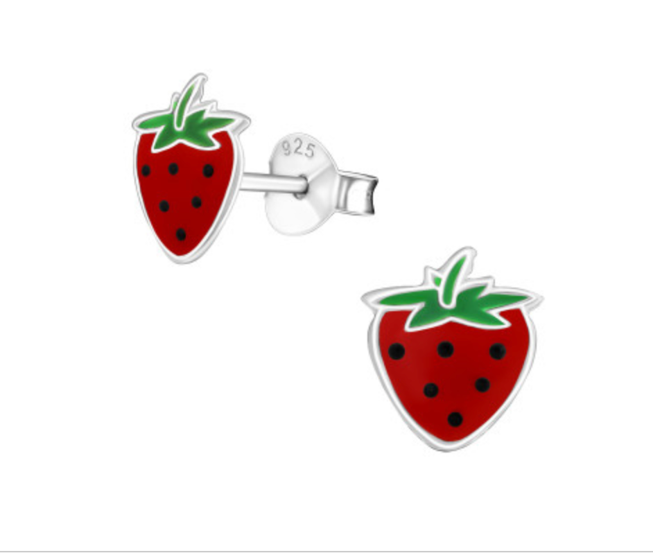 Strawberry Silver Ear Studs Earrings Crumble and Core   