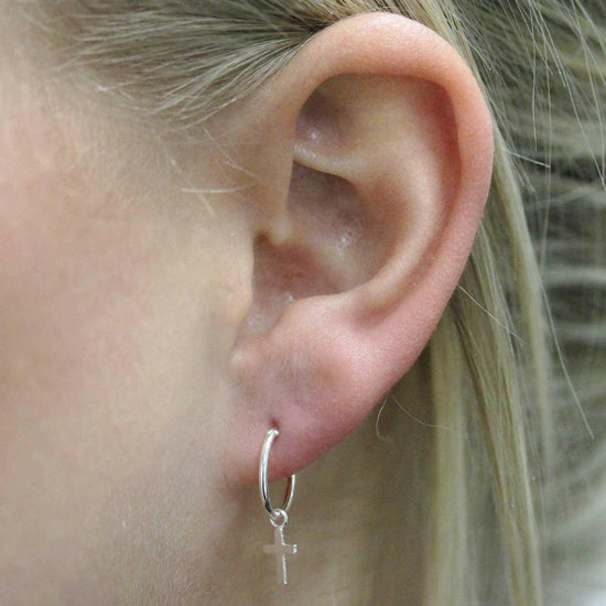 Cross Huggie Hoop Silver Earrings  Crumble and Core   