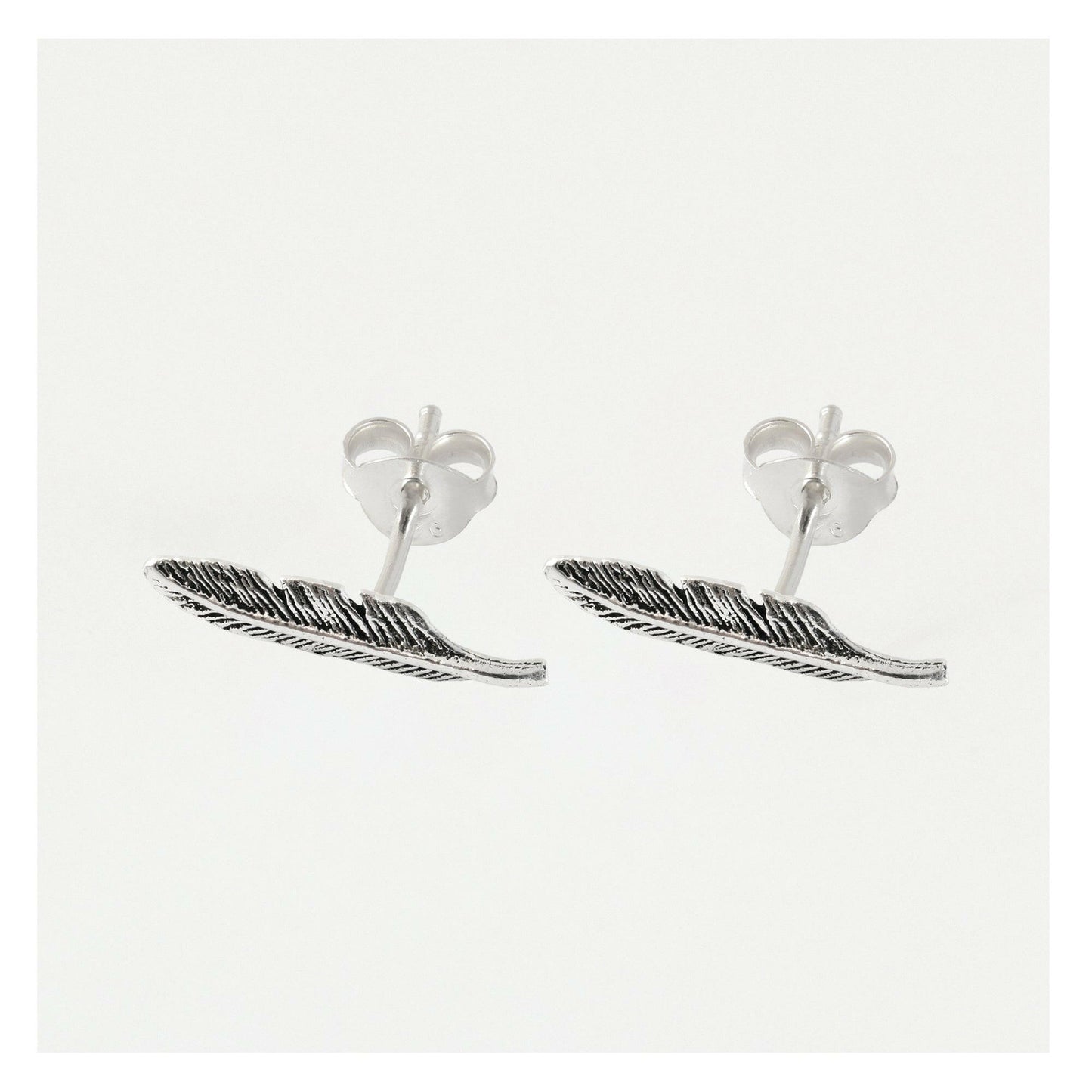 Feather Silver Ear Studs Earrings Crumble and Core   