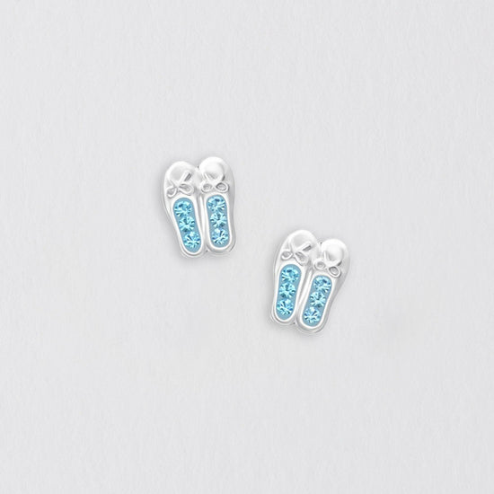 Sterling Silver Ballet Shoe Crystal Ear Studs (Aqua) Earrings Crumble and Core   