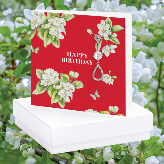 Bright Blooms Boxed Happy Birthday Card with Surgical Steel Crystal Teardrop Navel Bar BP002