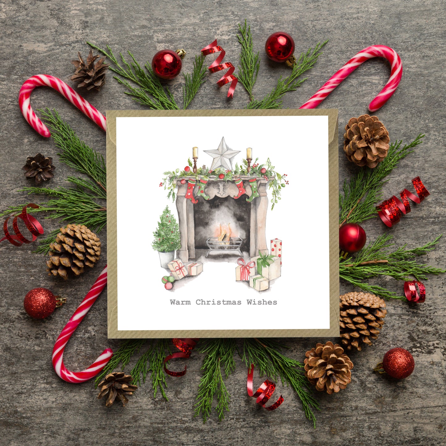 Premium Christmas Fireplace Card - Hand Finished Festive Holiday Greeting in Charming Design