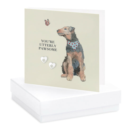 a card with a dog wearing a bow tie