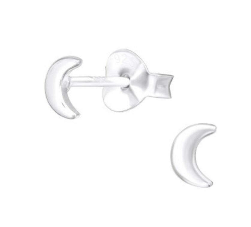 Moon Silver Ear Stud Earrings Crumble and Core   