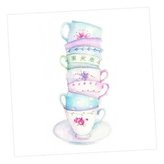 Vintage Teacups Card Greeting & Note Cards Crumble and Core 12 x 12 cm  