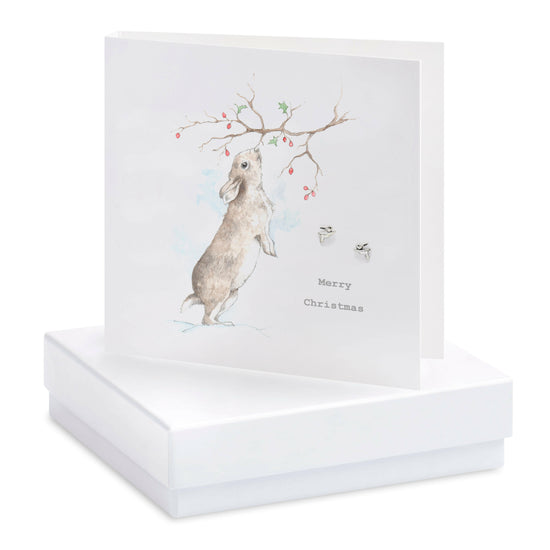 Boxed Christmas Bunny Earring Card Earrings Crumble and Core White  