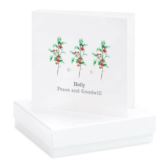 Boxed Christmas Holly Earring Card Earrings Crumble and Core White  